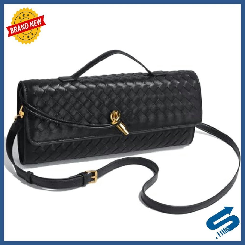 Woven PU Leather Evening Bag with Adjustable Strap, 12x5x2 Inches - Picture 3 of 8